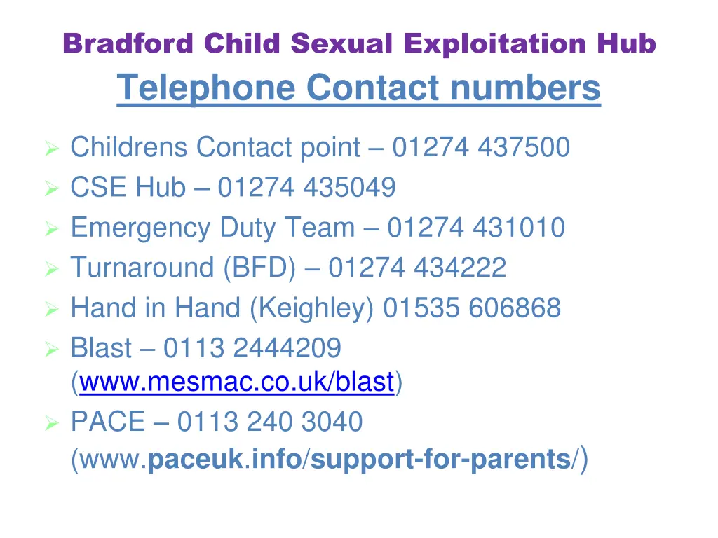 bradford child sexual exploitation hub telephone