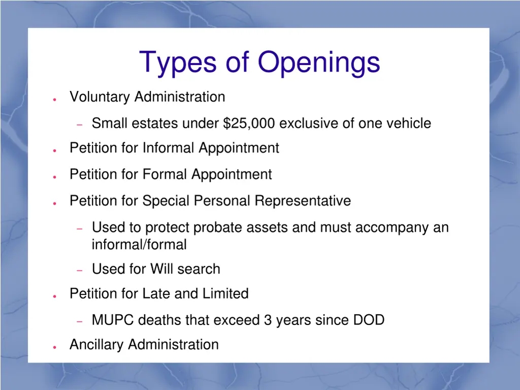 types of openings