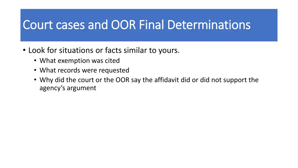 court cases and oor final determinations court