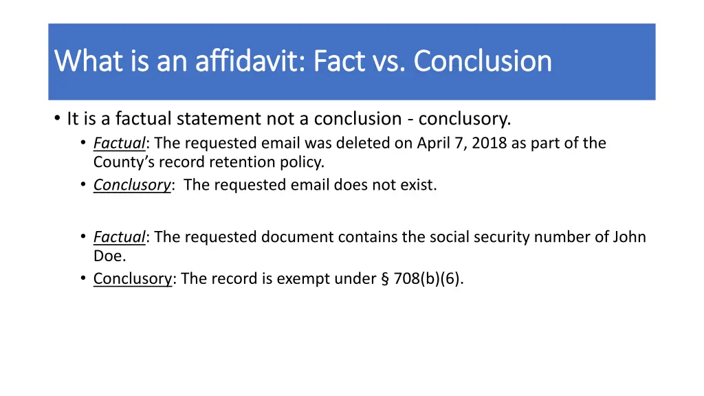 what is an affidavit fact vs conclusion what