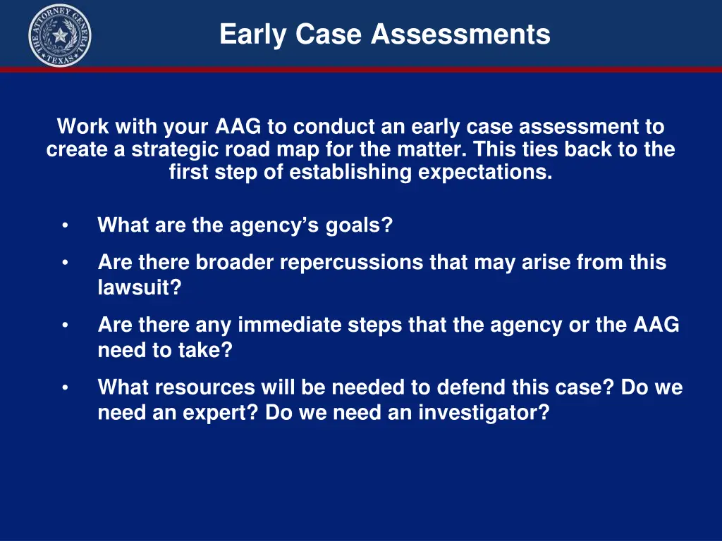 early case assessments