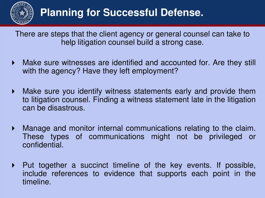 planning for successful defense