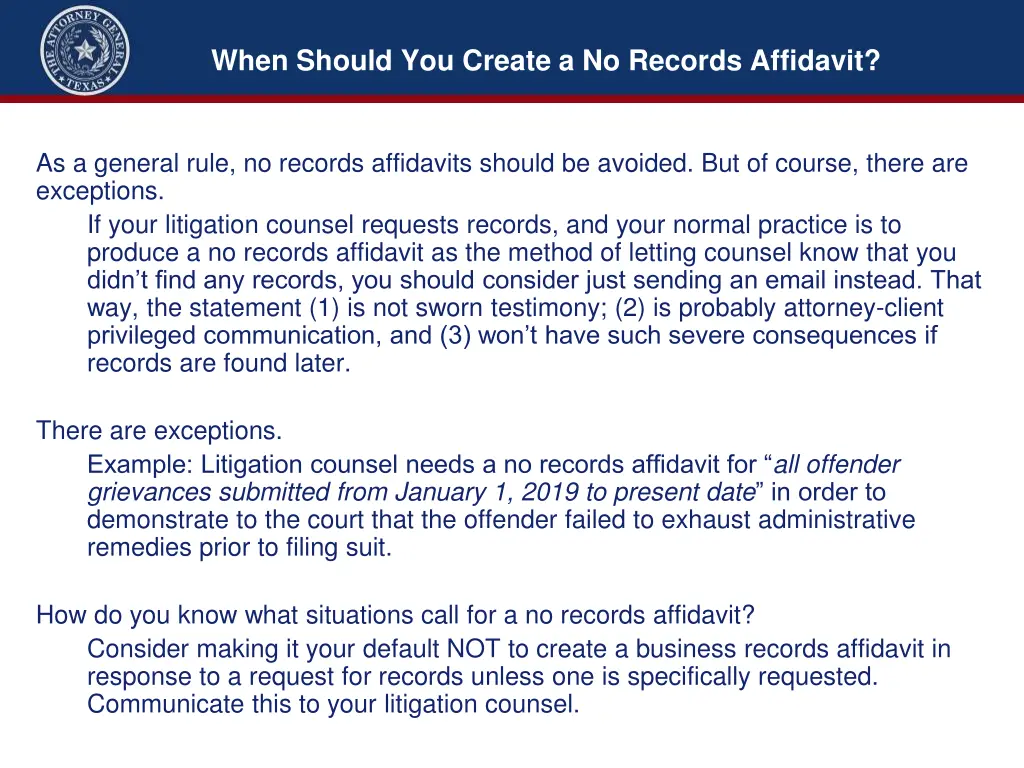 when should you create a no records affidavit