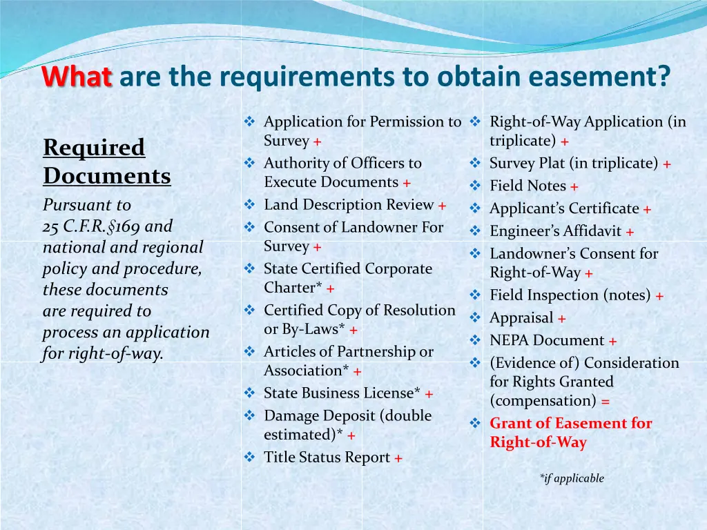 what are the requirements to obtain easement