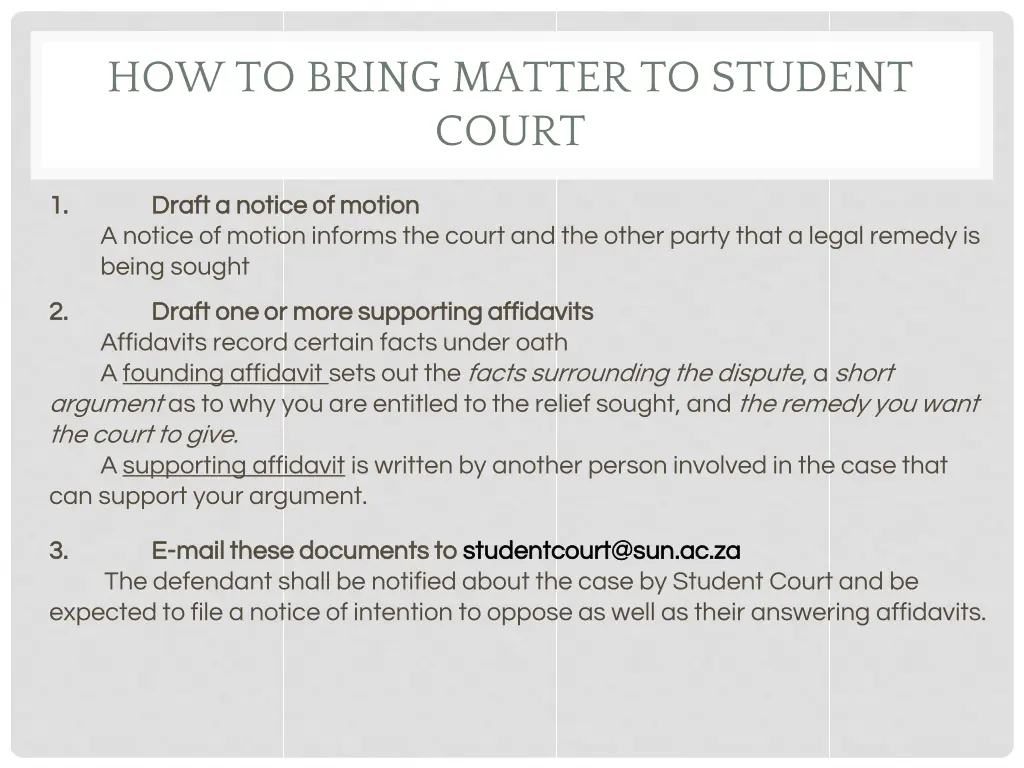 how to bring matter to student court