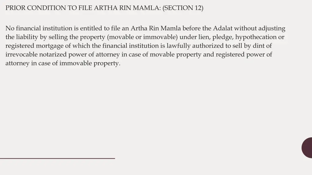 prior condition to file artha rin mamla section 12