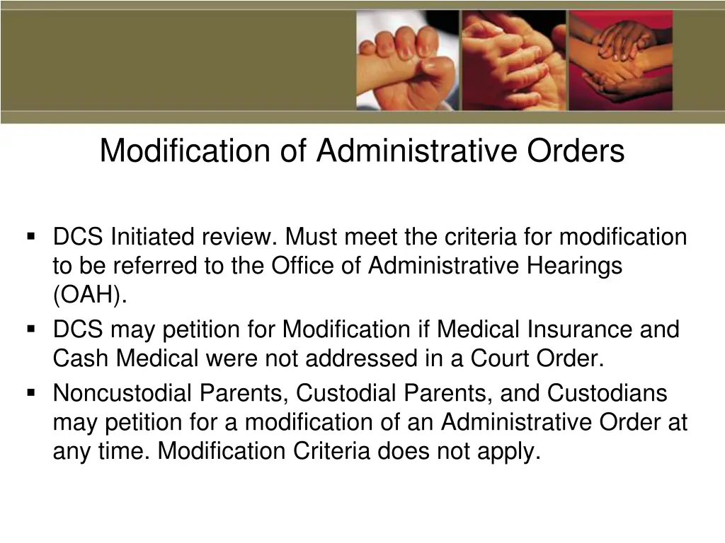 modification of administrative orders