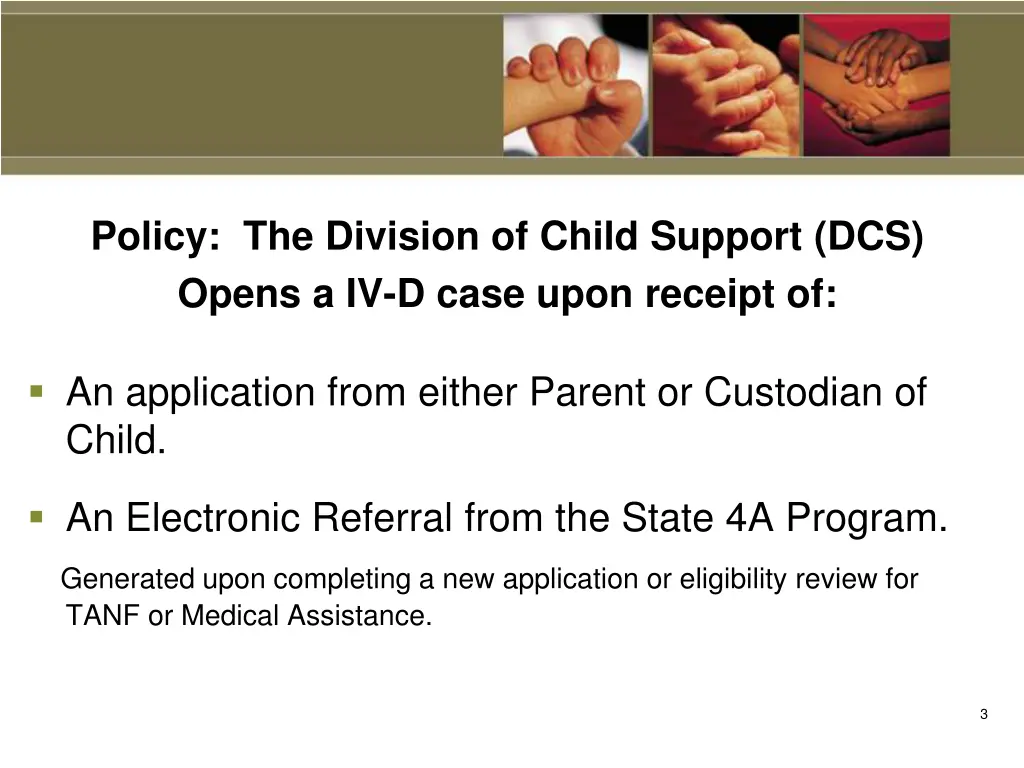 policy the division of child support dcs opens