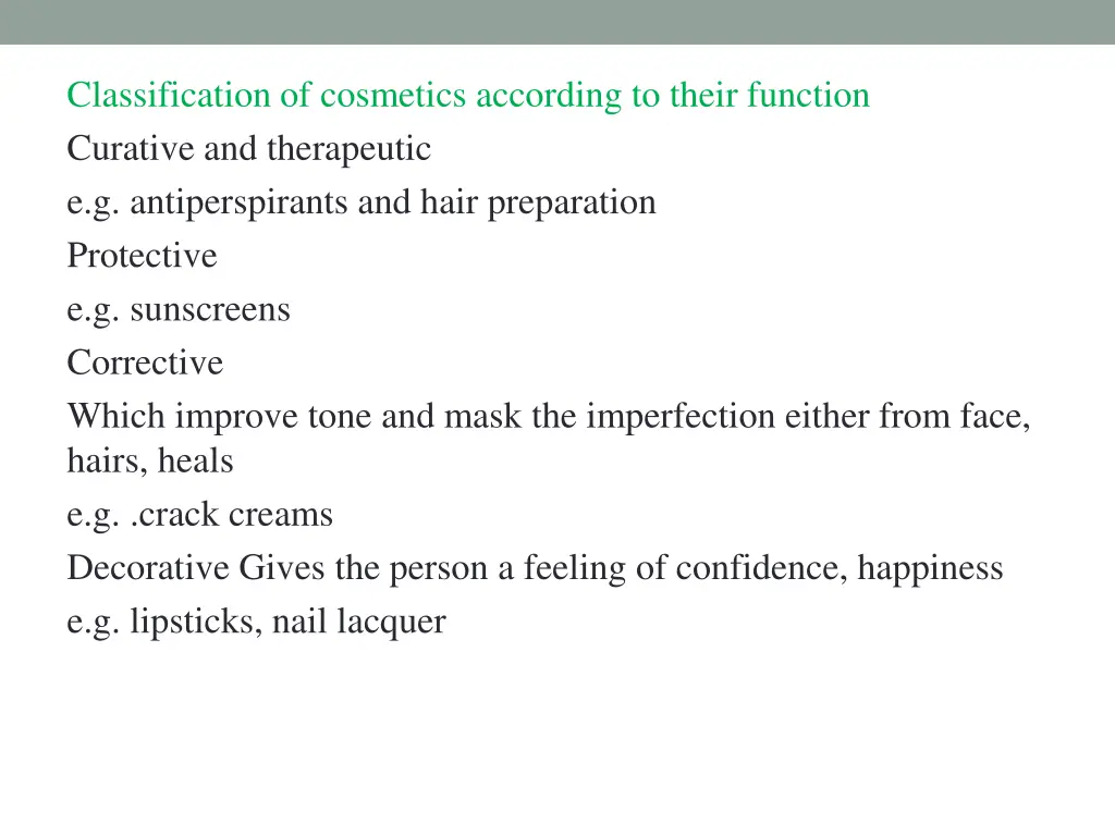 classification of cosmetics according to their