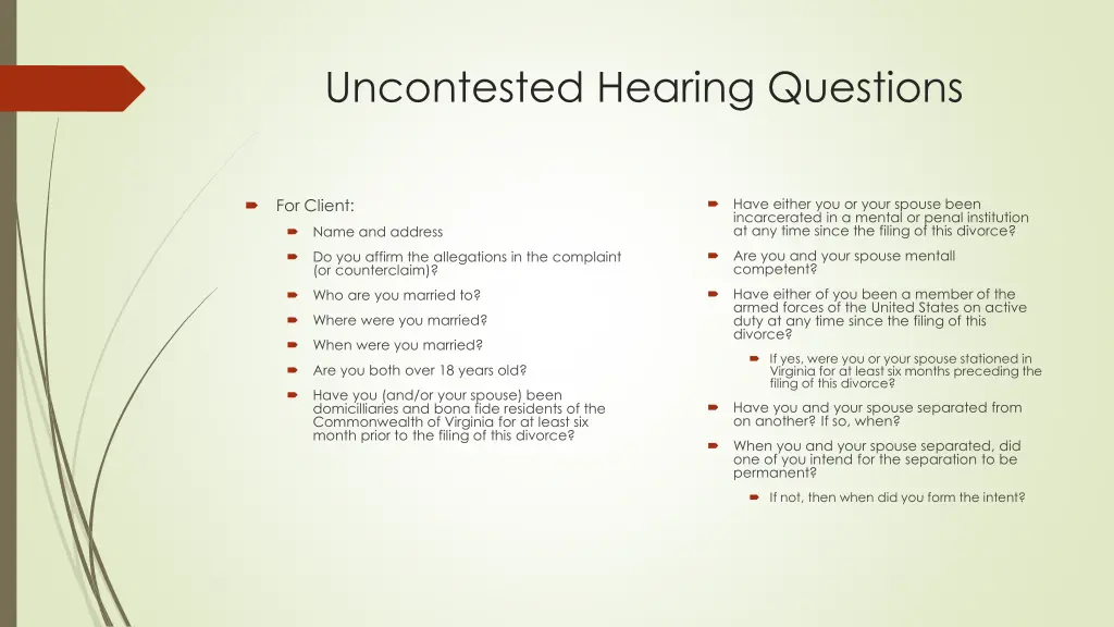 uncontested hearing questions