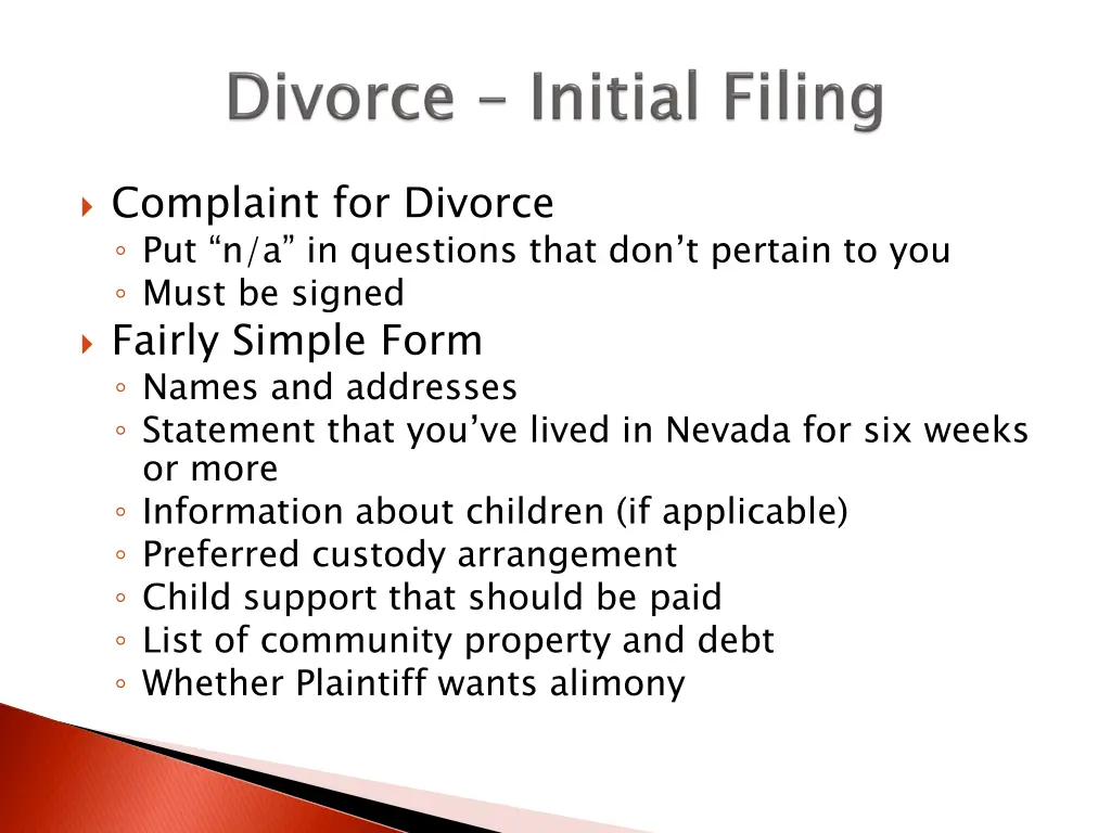 complaint for divorce put n a in questions that