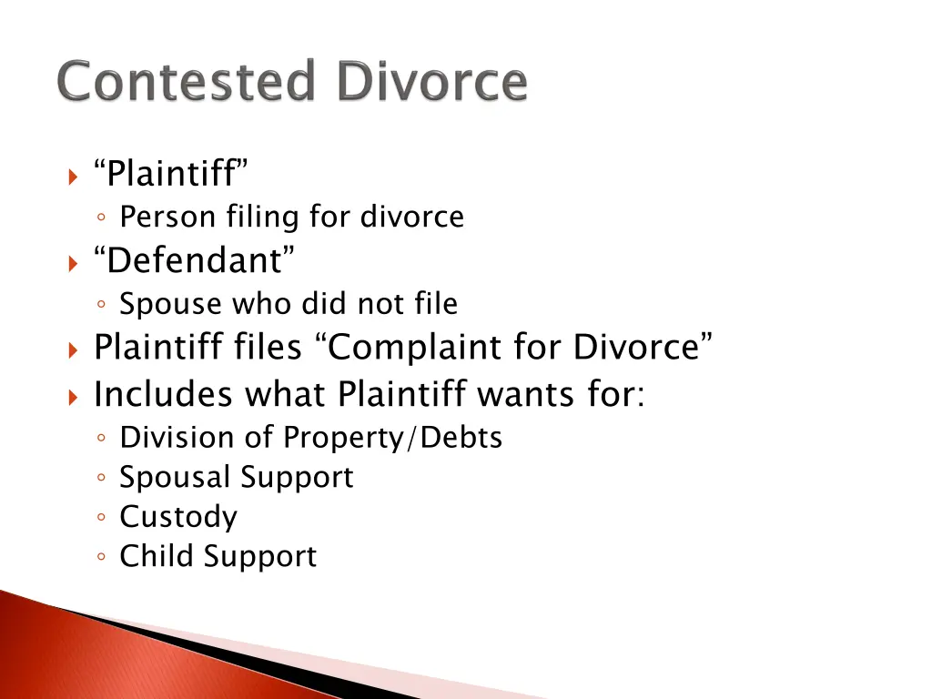 plaintiff person filing for divorce defendant