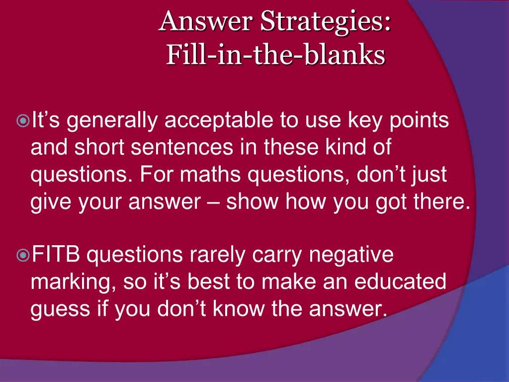 answer strategies fill in the blanks