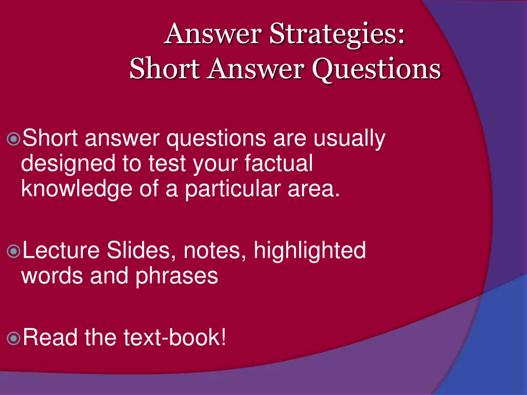 answer strategies short answer questions