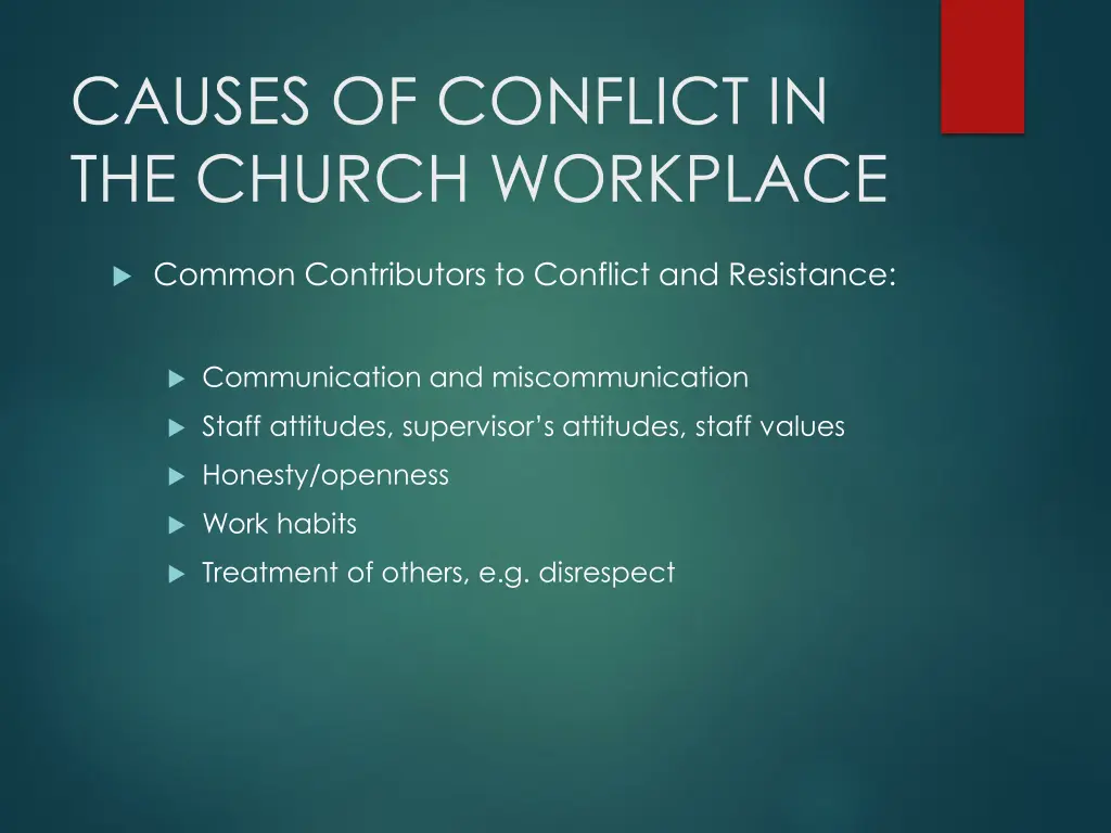 causes of conflict in the church workplace