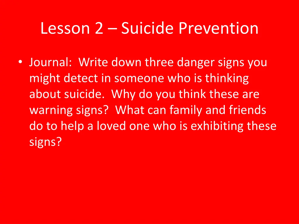 lesson 2 suicide prevention