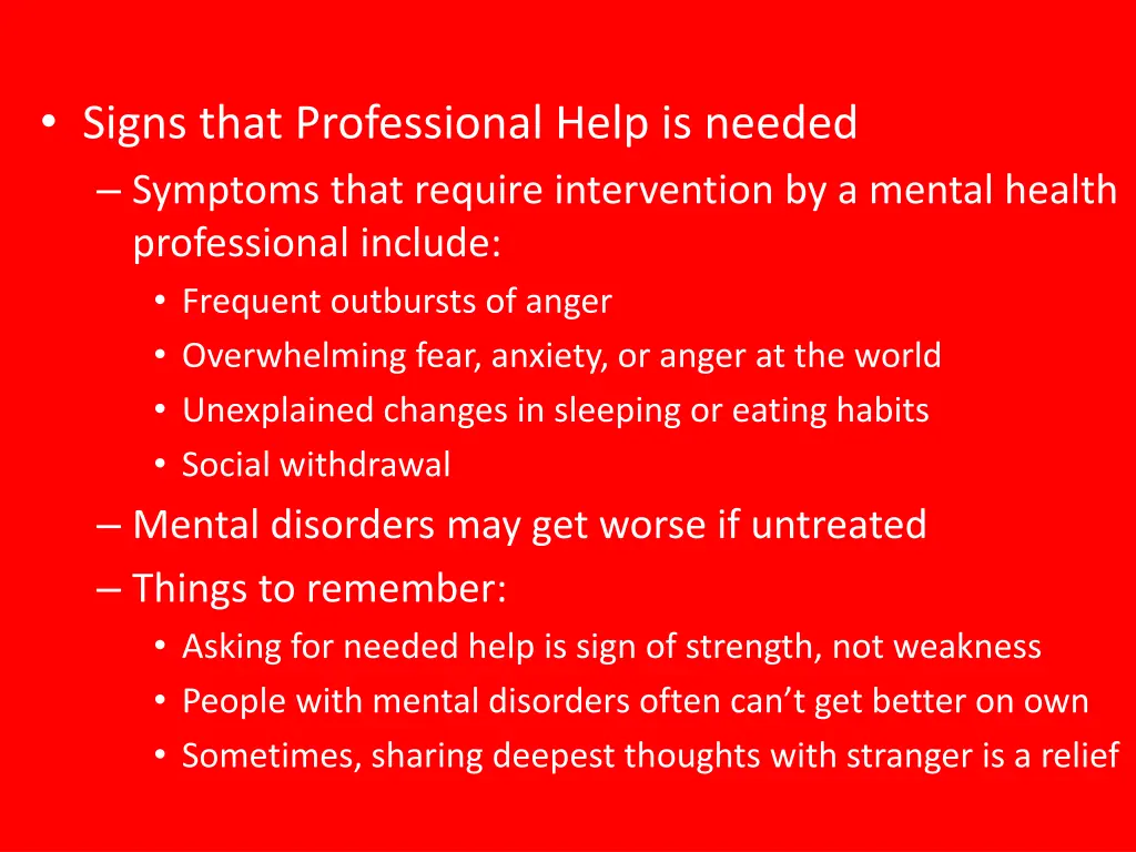 signs that professional help is needed symptoms