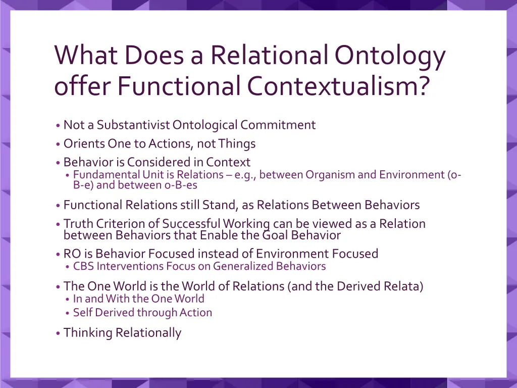 what does a relational ontology offer functional