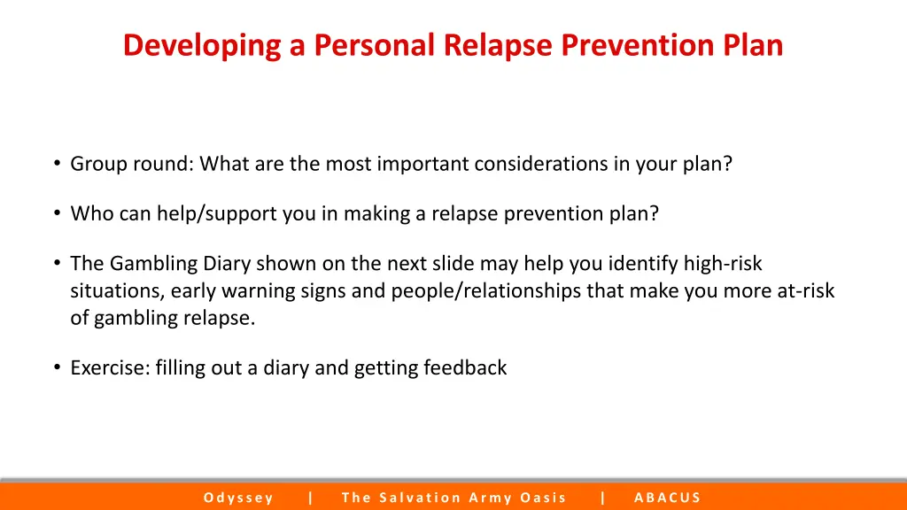 developing a personal relapse prevention plan