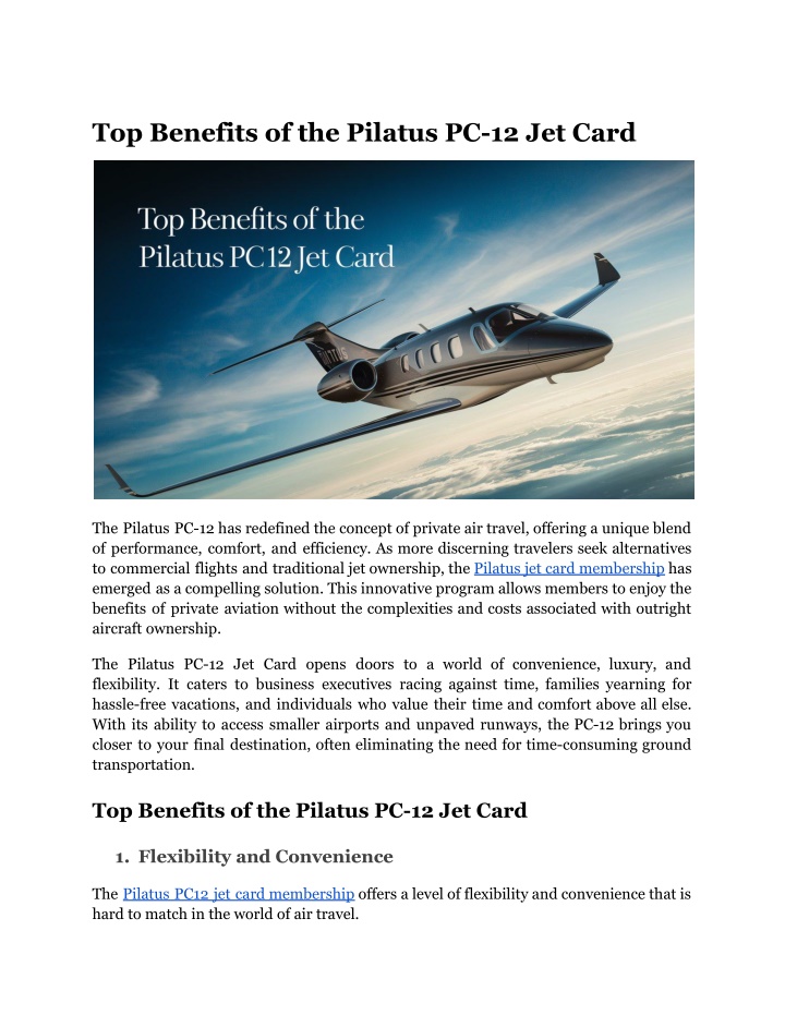 top benefits of the pilatus pc 12 jet card