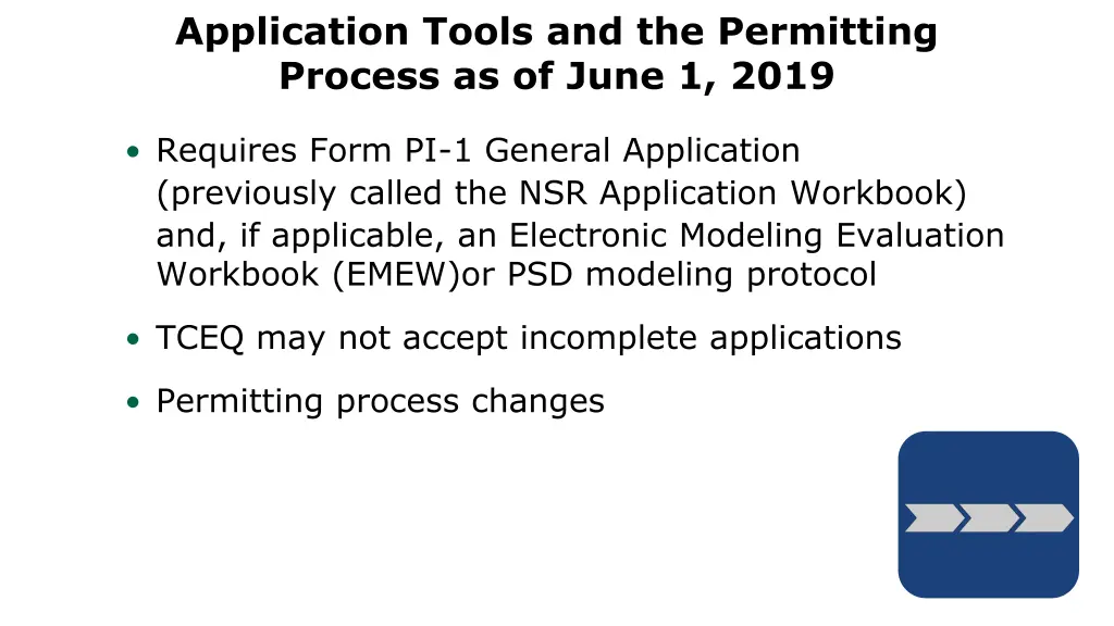 application tools and the permitting process