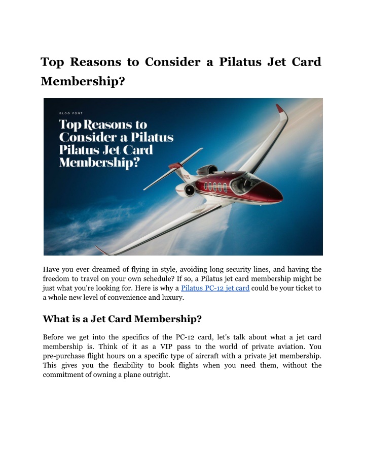 top reasons to consider a pilatus jet card