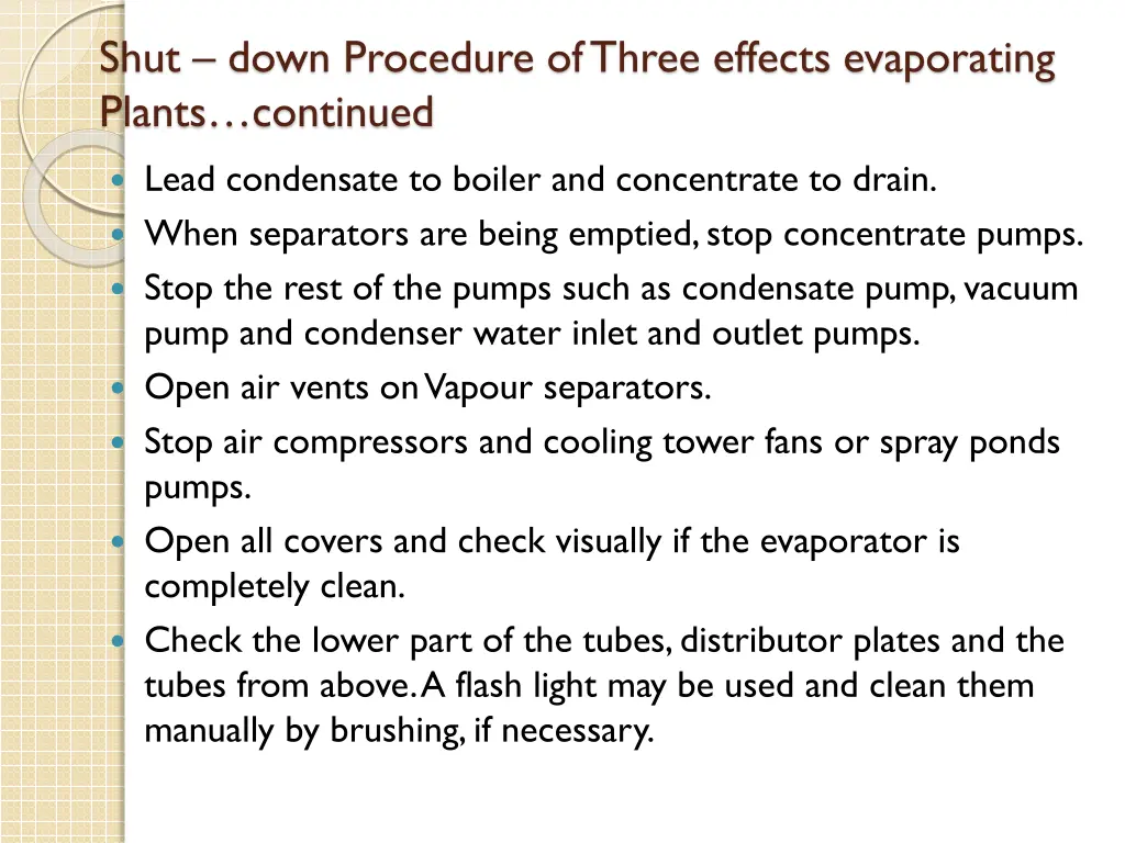 shut down procedure of three effects evaporating 1