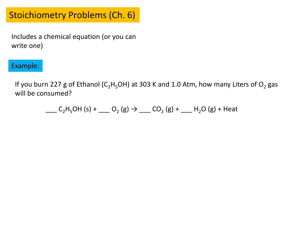 stoichiometry problems ch 6 1