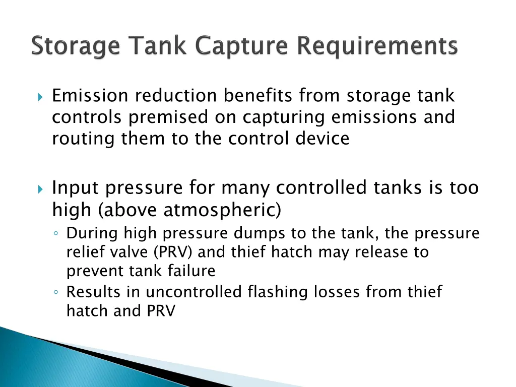 emission reduction benefits from storage tank