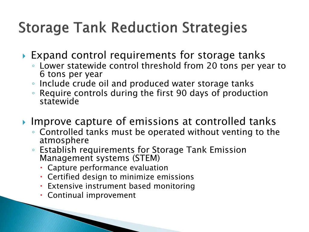 expand control requirements for storage tanks