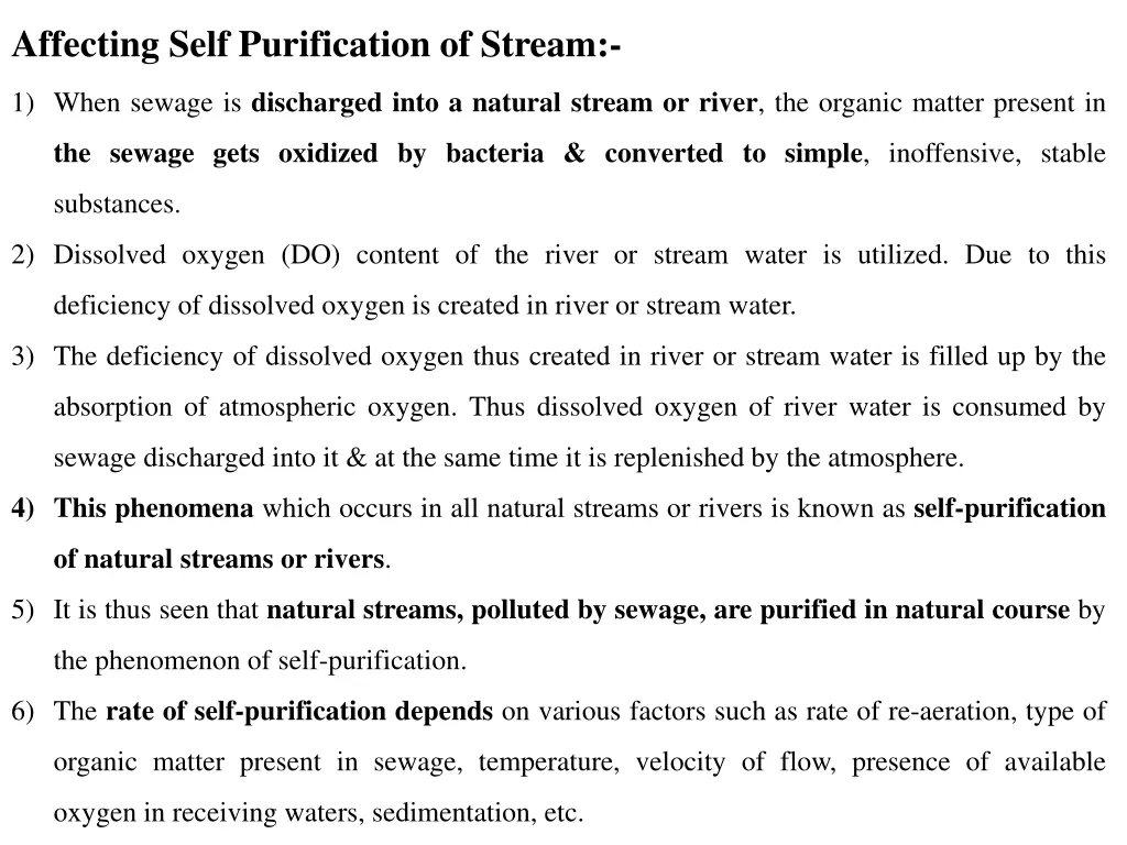 affecting self purification of stream