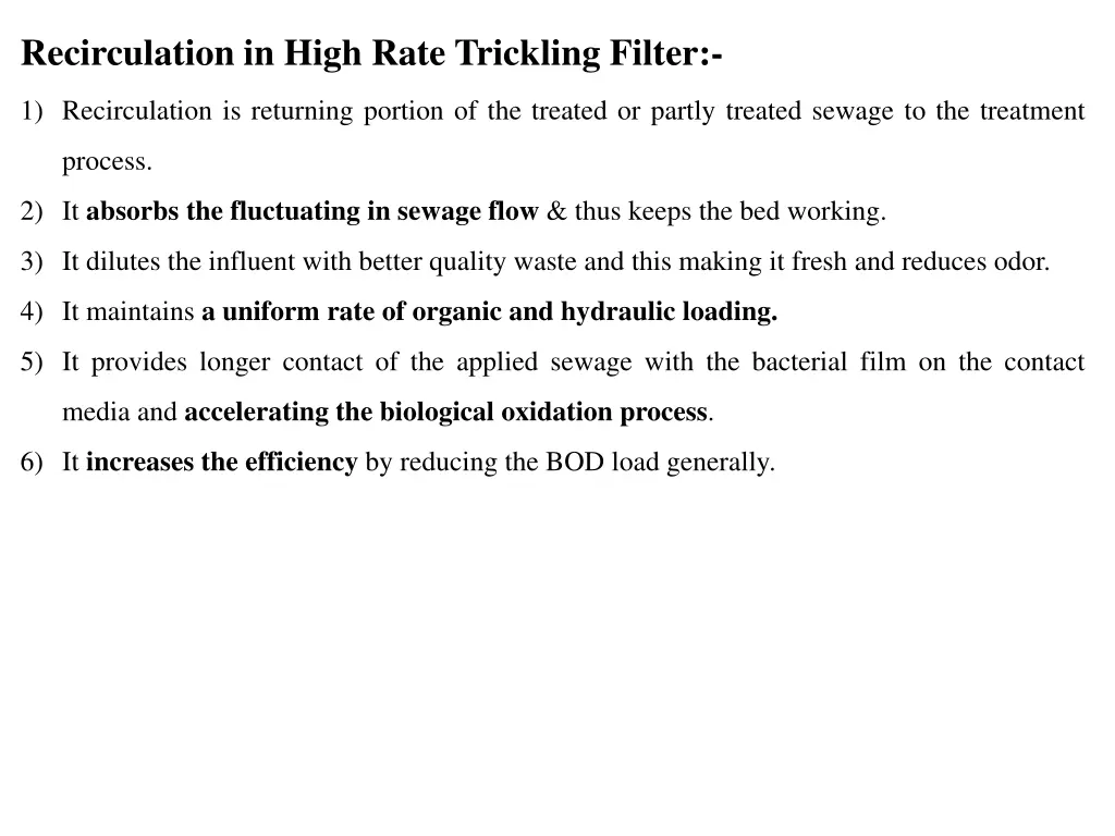 recirculation in high rate trickling filter