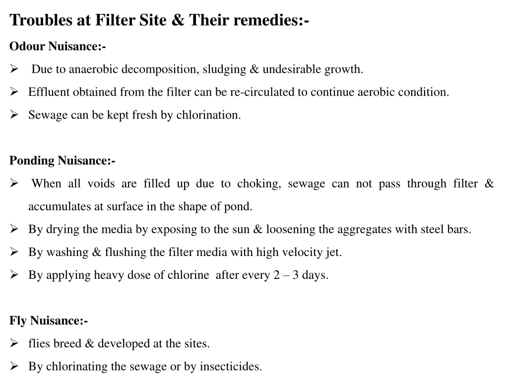 troubles at filter site their remedies