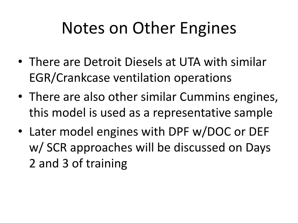 notes on other engines