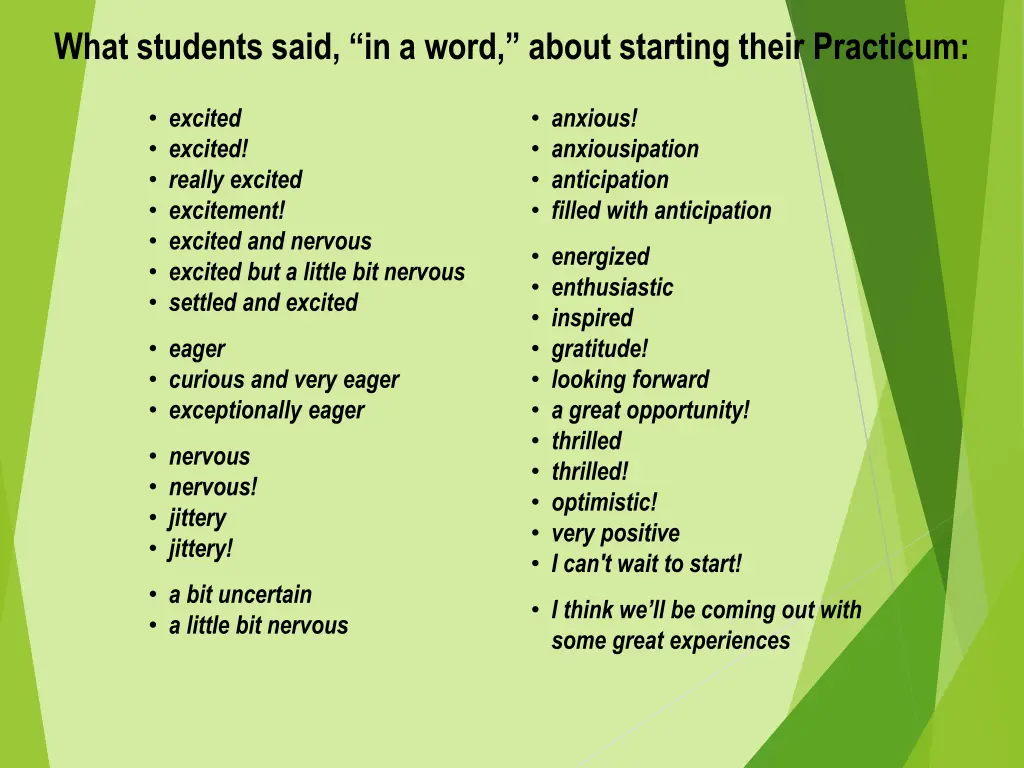 what students said in a word about starting their