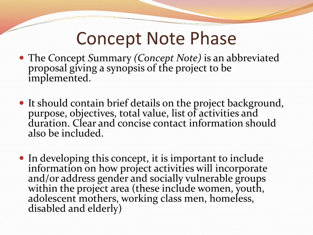 concept note phase the c oncept s ummary concept