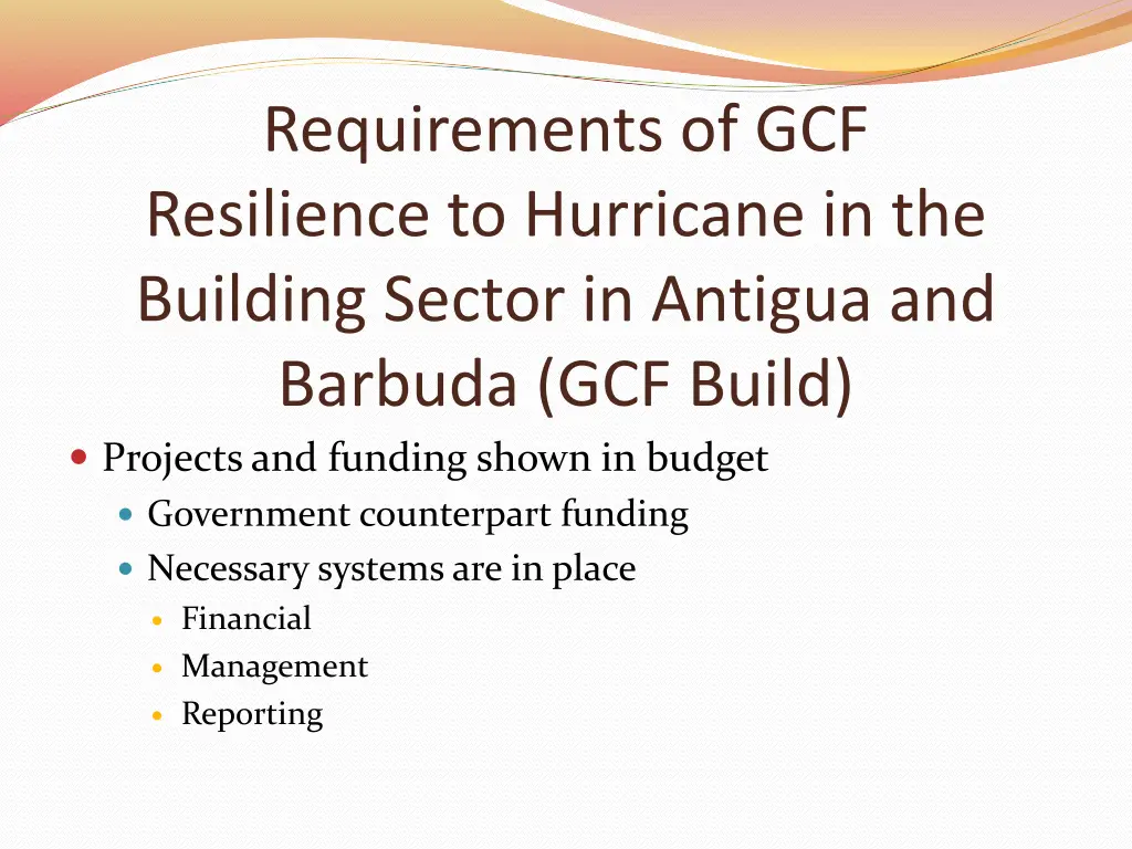 requirements of gcf resilience to hurricane