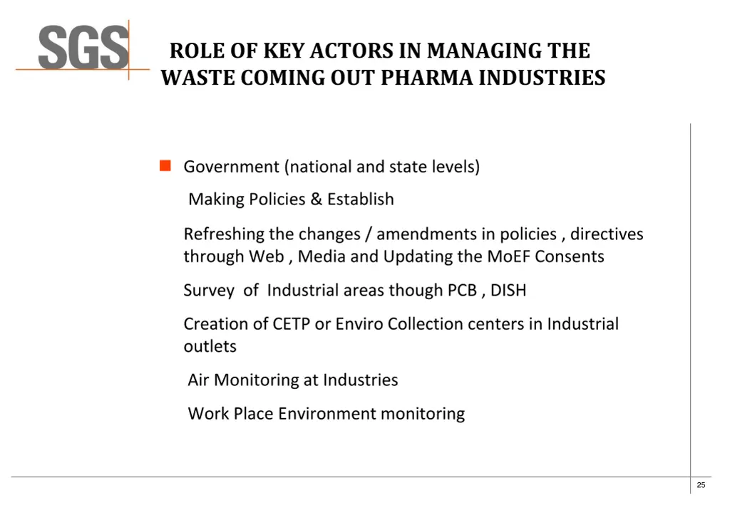 role of key actors in managing the waste coming