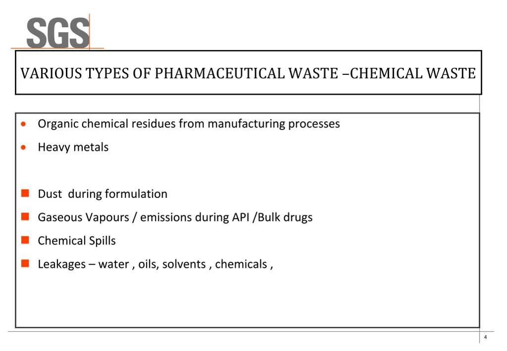 various types of pharmaceutical waste chemical