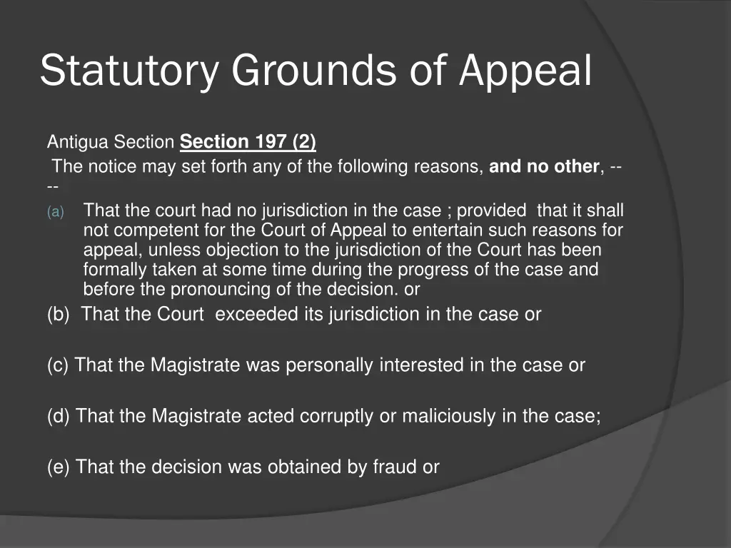 statutory grounds of appeal