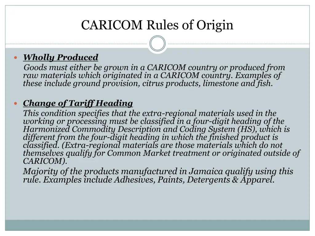 caricom rules of origin