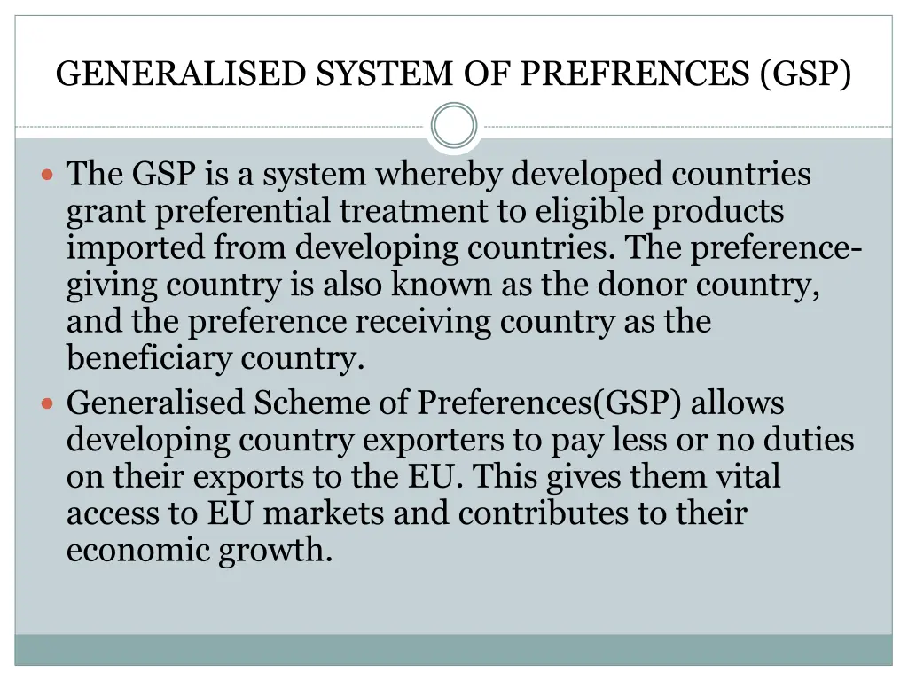 generalised system of prefrences gsp