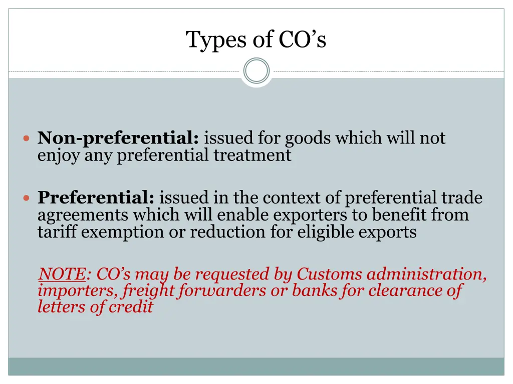 types of co s