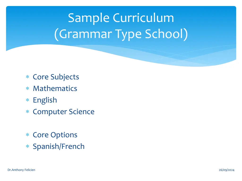 sample curriculum grammar type school