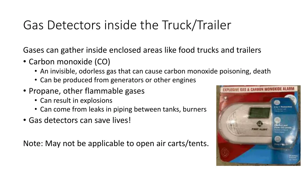 gas detectors inside the truck trailer