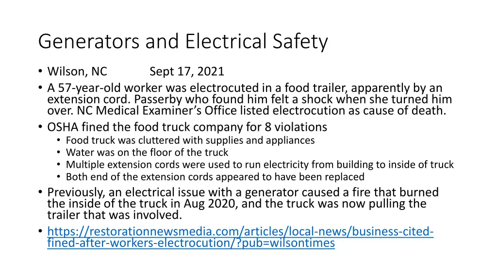 generators and electrical safety