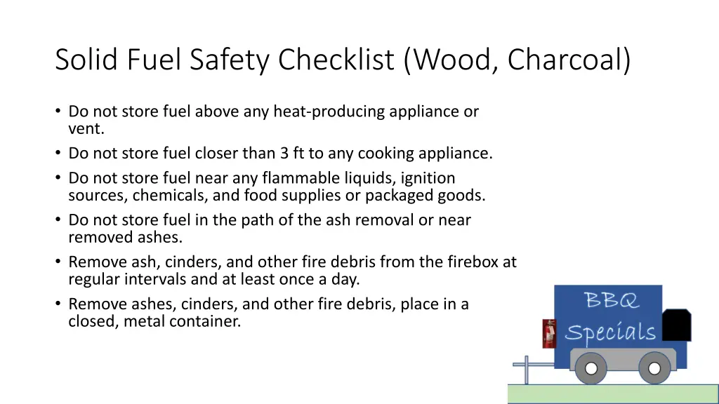 solid fuel safety checklist wood charcoal