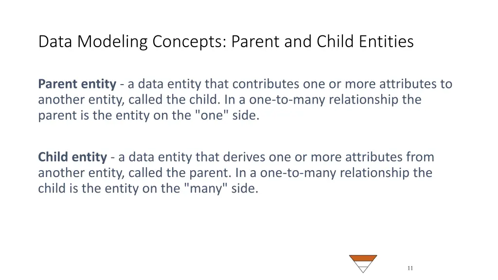 data modeling concepts parent and child entities