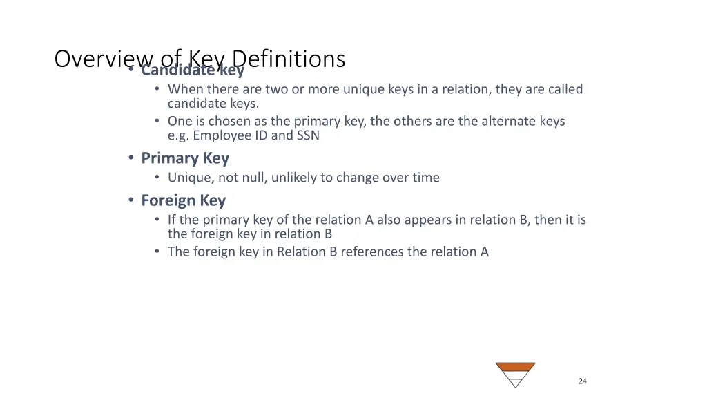 overview of key definitions candidate key when