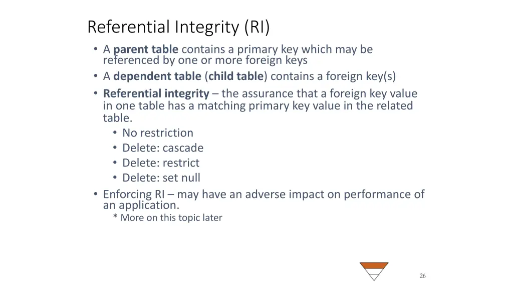 referential integrity ri a parent table contains